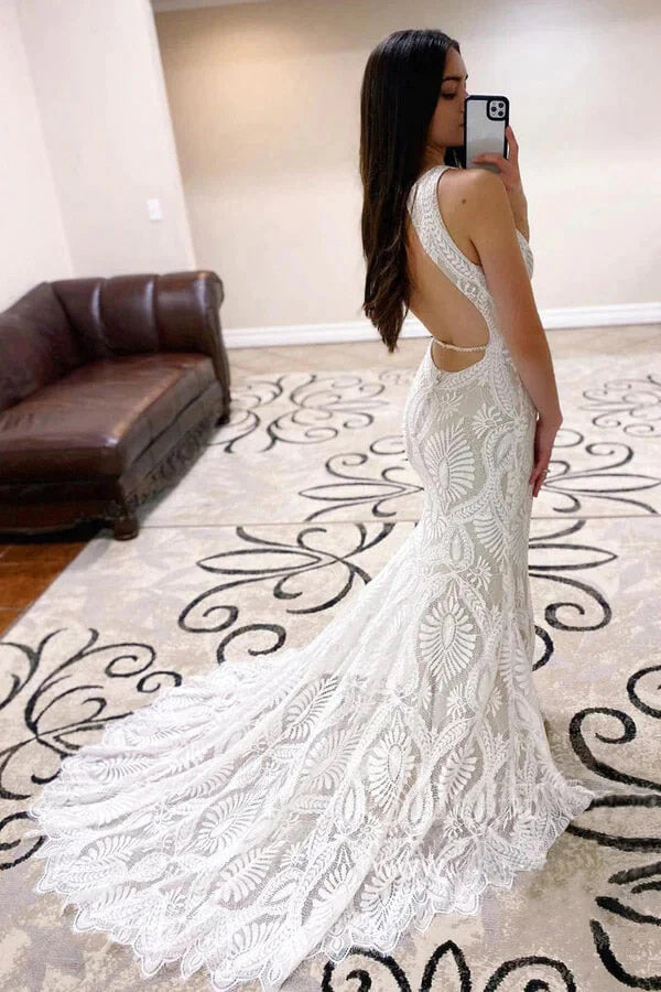 Ivory Lace Mermaid Wedding Dress Mermaid Bridal Gown,WW250