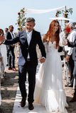 Ivory Long Sleeve Pleats Tulle Sweetheart Wedding Dresses With Sweep Train,WW231