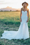 Ivory Mermaid Sweetheart Lace Wedding Dress Rustic Ivory Bridal Gown,WW246