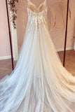 Ivory Tulle A-line Sleeveless Wedding Dress With Sweep Train,WW253
