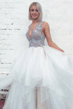 Layered Plunging Neck Tulle Wedding Dress With Colored Appliques, WW180