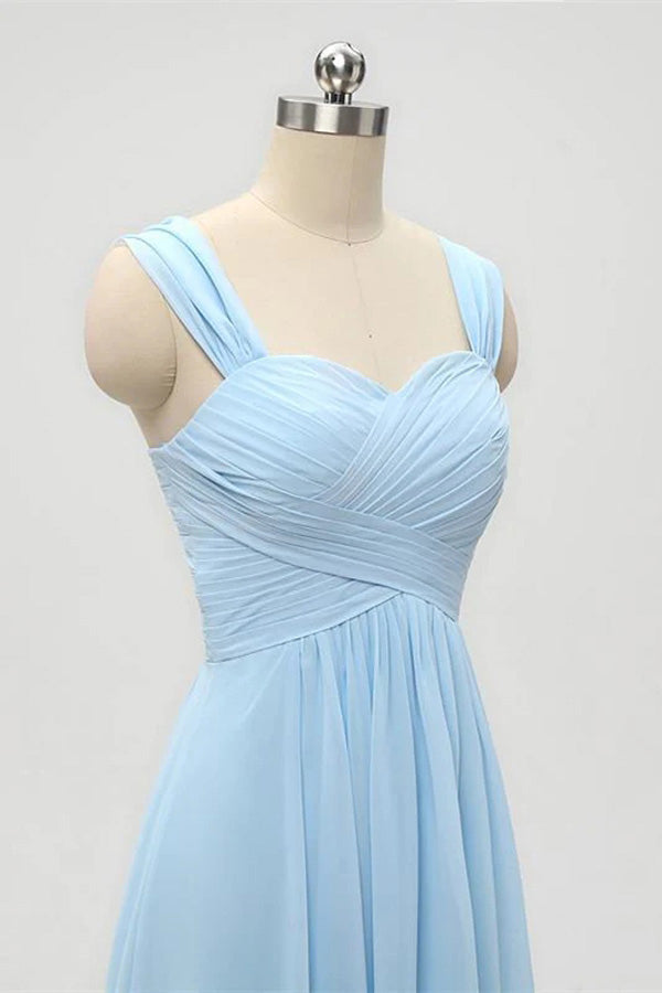 Light Blue A-Line Empire Waist Long Bridesmaid Dress WB017