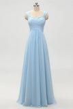 Light Blue A-Line Empire Waist Long Bridesmaid Dress WB017