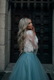 A-line Long Sleeve Lace Tulle Homecoming Dresses Short Prom Dresses,WD008