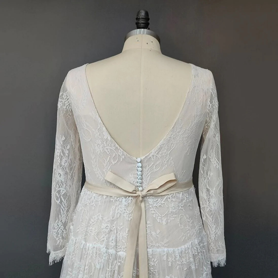 Long Sleeves Lace Wedding Dress Bohemian Bridal Gowns,WW185
