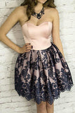 Lovely Sweetheart Black Lace Homecoming Dress,Strapless Short Prom Dress WD232