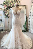 Luxurious Mermaid Spaghetti Straps Lace Wedding Dress Backless Bridal Dress,WW129
