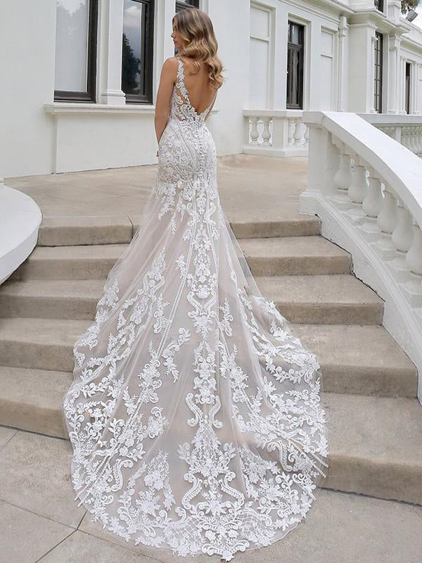 Luxury Mermaid Lace Wedding Dress Court Train Birdal Gown,WW091