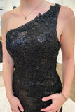 Mermaid Black Sequins Long Prom Dress With Slit,WP412