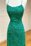 Mermaid Green Lace Long Prom Dress Backless Evening Dress,WP053