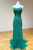 Mermaid Green Lace Long Prom Dress Backless Evening Dress,WP053