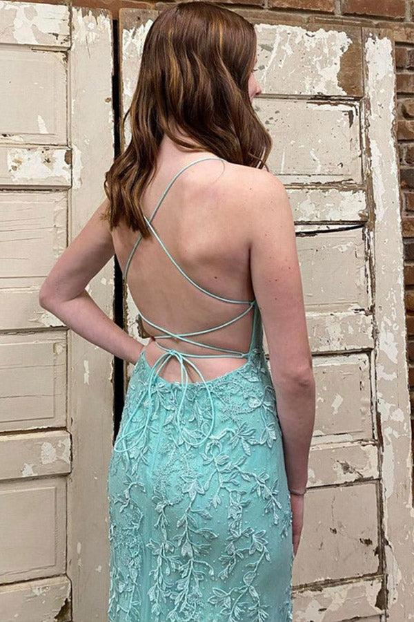 Mermaid Green Tulle Prom Dress Lace Up Back,WP386
