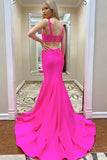 Mermaid Hot Pink Satin Long Prom Dress Evening Dress,WP311