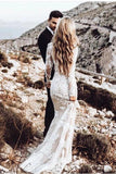Mermaid Long Sleeve Lace Wedding Dress Beach Bridal Dress,WW113