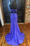 Mermaid Purple Satin Sequins Long Prom Dress With Side Slit,WP178