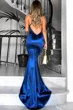 Mermaid Royal Blue Satin Long Prom Dresses,Mermaid Evening Dresses,WP408