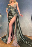 Mermaid Strapless Sequins Long Prom Dress,One Shoulder Evening Dress WP434