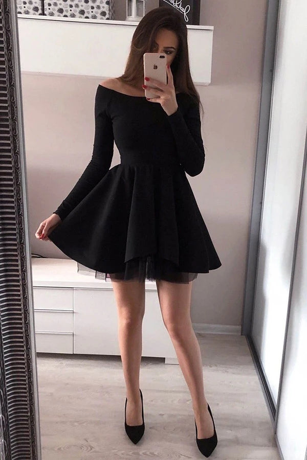 Off The Shoulder Long Sleeve Homecoming Dress,WD074