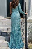 One Shoulder Sequins Long Prom Dress With Slit,WP409