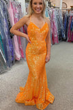 Orange Sequin Mermaid Prom dress Long Evening Dress,WQ105