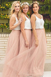Pink Tulle Two Piece Bridesmaid Dress,WB011