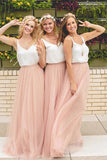 Pink Tulle Two Piece Bridesmaid Dress,WB011
