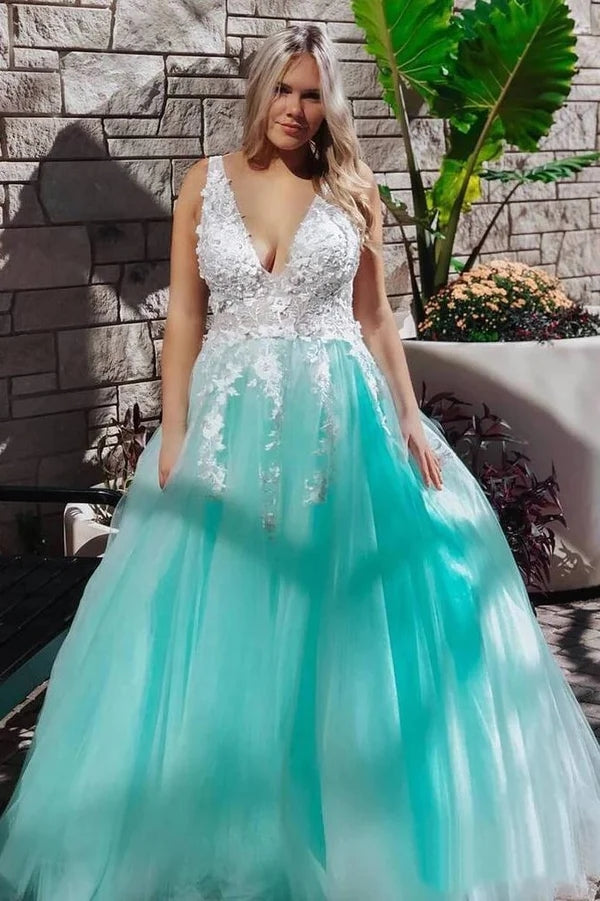 Puffy Tulle Prom Dress Lace Appliques Evening Dress,WP024
