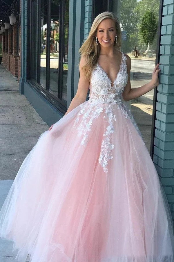 Puffy Tulle Prom Dress Lace Appliques Evening Dress,WP024