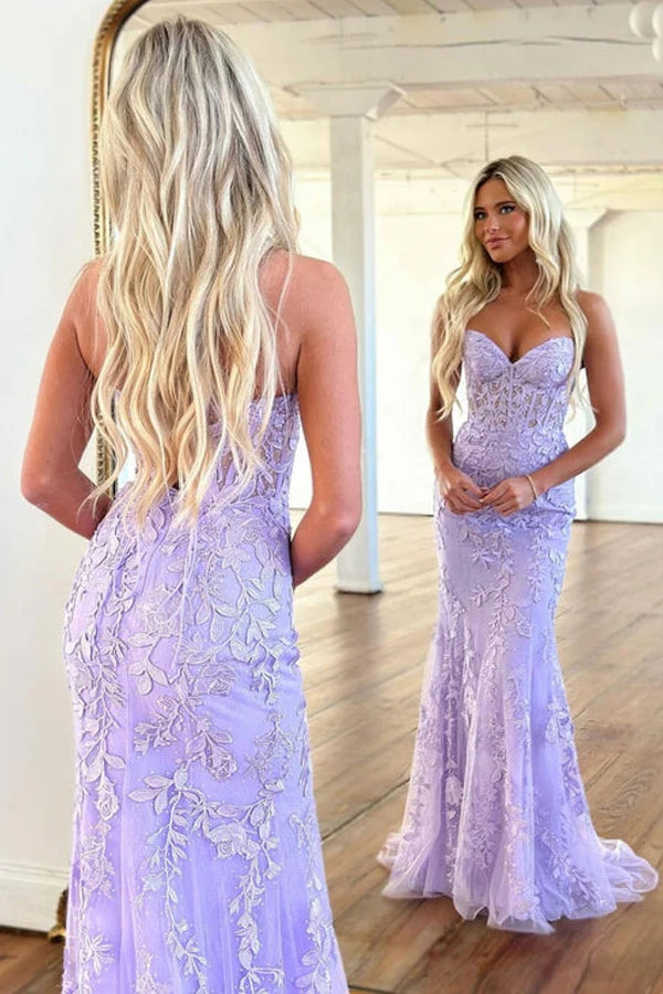 Purple Lace Appliques Long Prom Dress,Sweetheart Evening Dress,WQ109wink bridal