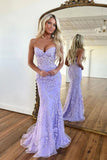 Purple Lace Appliques Long Prom Dress,Sweetheart Evening Dress,WQ109