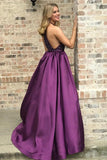 Charming Purple Satin Long Prom Dress With Rhinestones,WP241