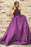 Charming Purple Satin Long Prom Dress With Rhinestones,WP241