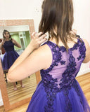 Purple Tulle A-line Short Homecoming Dress With Lace Appliques,WD178