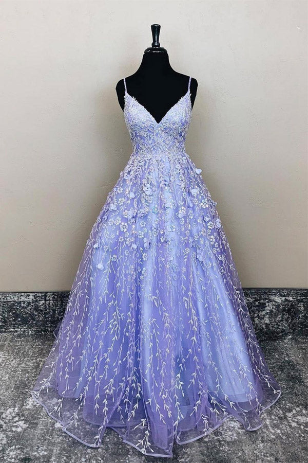 Purple Tulle Lace Long Prom Dress Formal Dress,WP354
