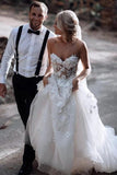 Romantic A Line Strapless Appliqued Wedding Dress White Wedding Dress,WW192