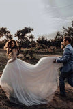 See Through Long Sleeve Rustic Wedding Dress With Lace Appliques ,WW122 winkbridal 