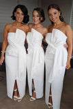 Sheath Bow Strapless Split Satin Bridesmaid Dress,WB010