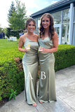 Sheath Sage Green Floor Length Bridesmaid Dress With Slit WB022