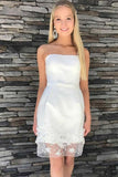 Sheath White Satin Strapless Beaded Homecoming Dress WD185