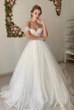 Shiny Off The Shoulder Ivory Wedding Dresses Long Prom Dress,WW230