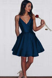 Cute V Neck Homecoming Dress,Satin Short Prom Dress,WD124