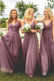 Spaghetti Straps Dusty Purple Tulle Bridesmaid Dress,WB005