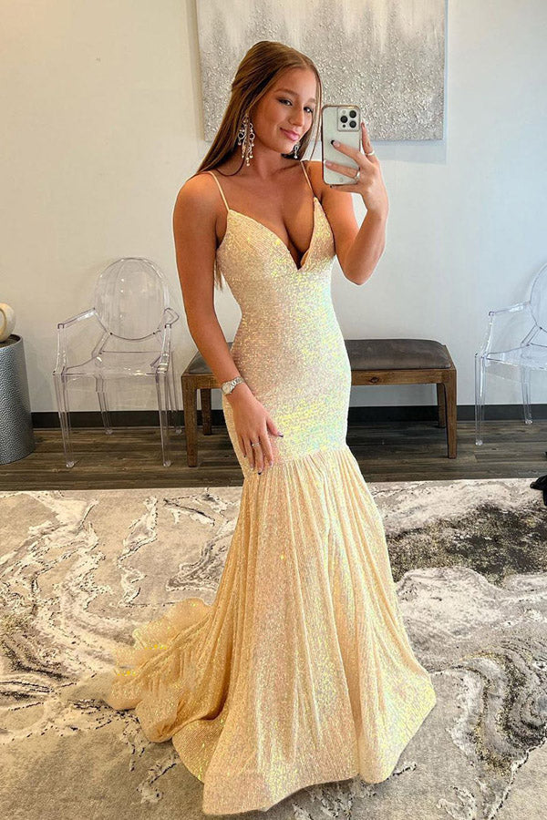 Sparkly Mermaid V Neck Sequins Long Prom Dress Long Party Dress,WP389