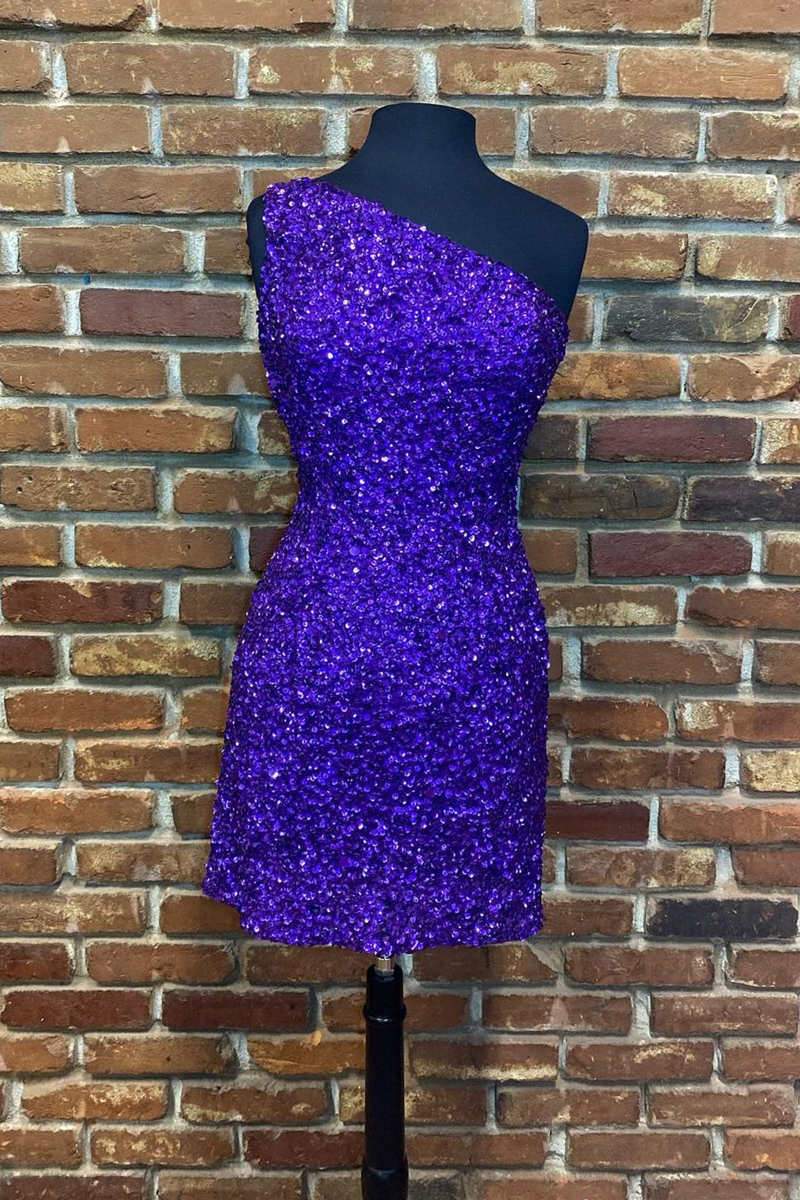 Sparkly One Shoulder Tight Homecoming Dress Sequins Short Prom Dress,WD122
