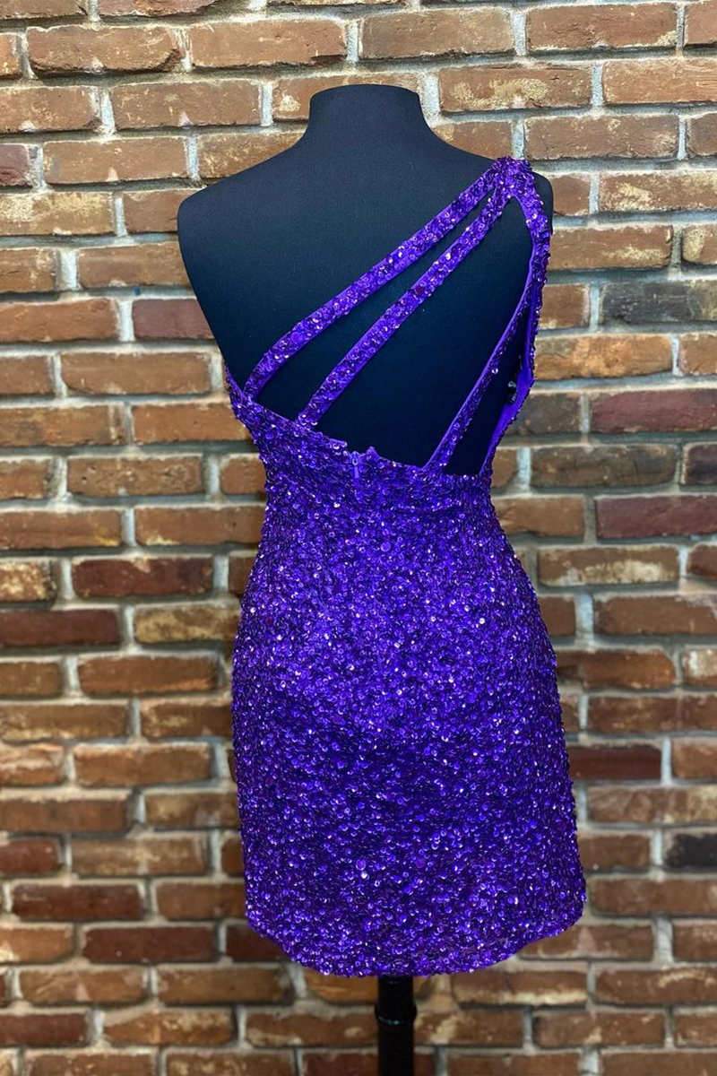 Sparkly One Shoulder Tight Homecoming Dress Sequins Short Prom Dress,WD122