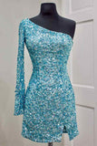 Sparkly Sequins Tight Homecoming Dress One Sleeve Short Prom Dress,WD123