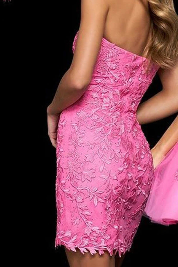 Hot Pink Strapless Sexy Tight Lace Homecoming Dress Short Party Dress WD242