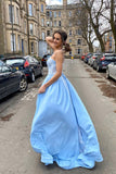 Sweetheart Sky Blue Satin Long Prom Dress With Lace Appliques WP430 winkbridal