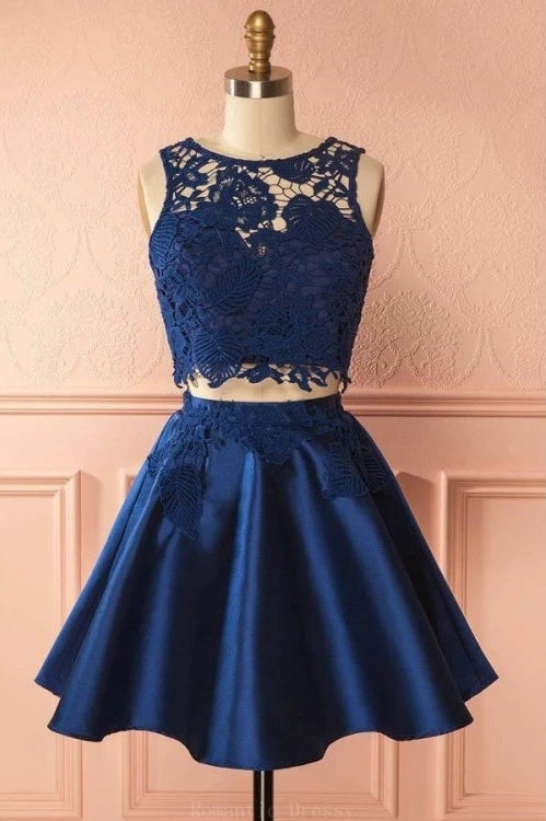 Two Piece Short Homecoming Dress,Lace Prom Dress,WD049