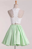 Two Piece Halter Satin Short Homecoming Dress,WD046